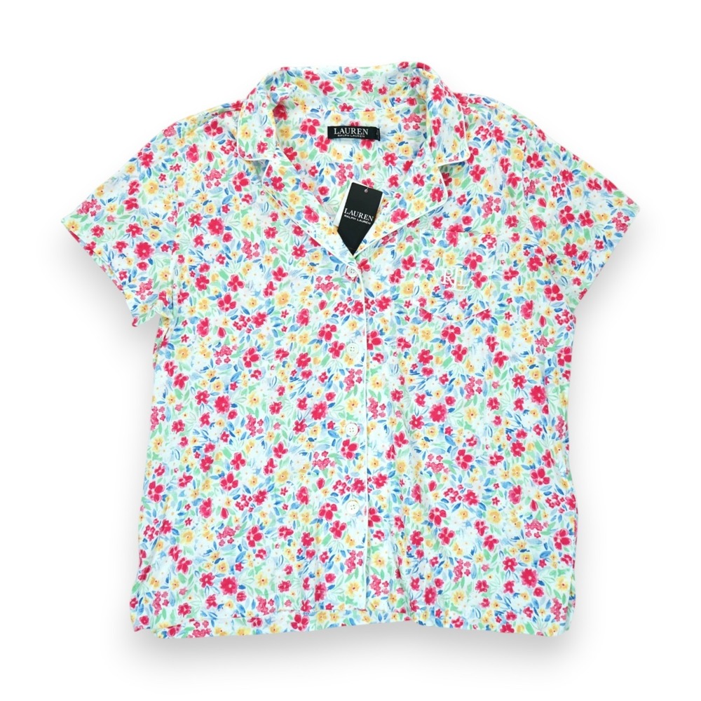 NWT Lauren Ralph Lauren Button Up Pajama Womens Floral Short Sleeve Size Large